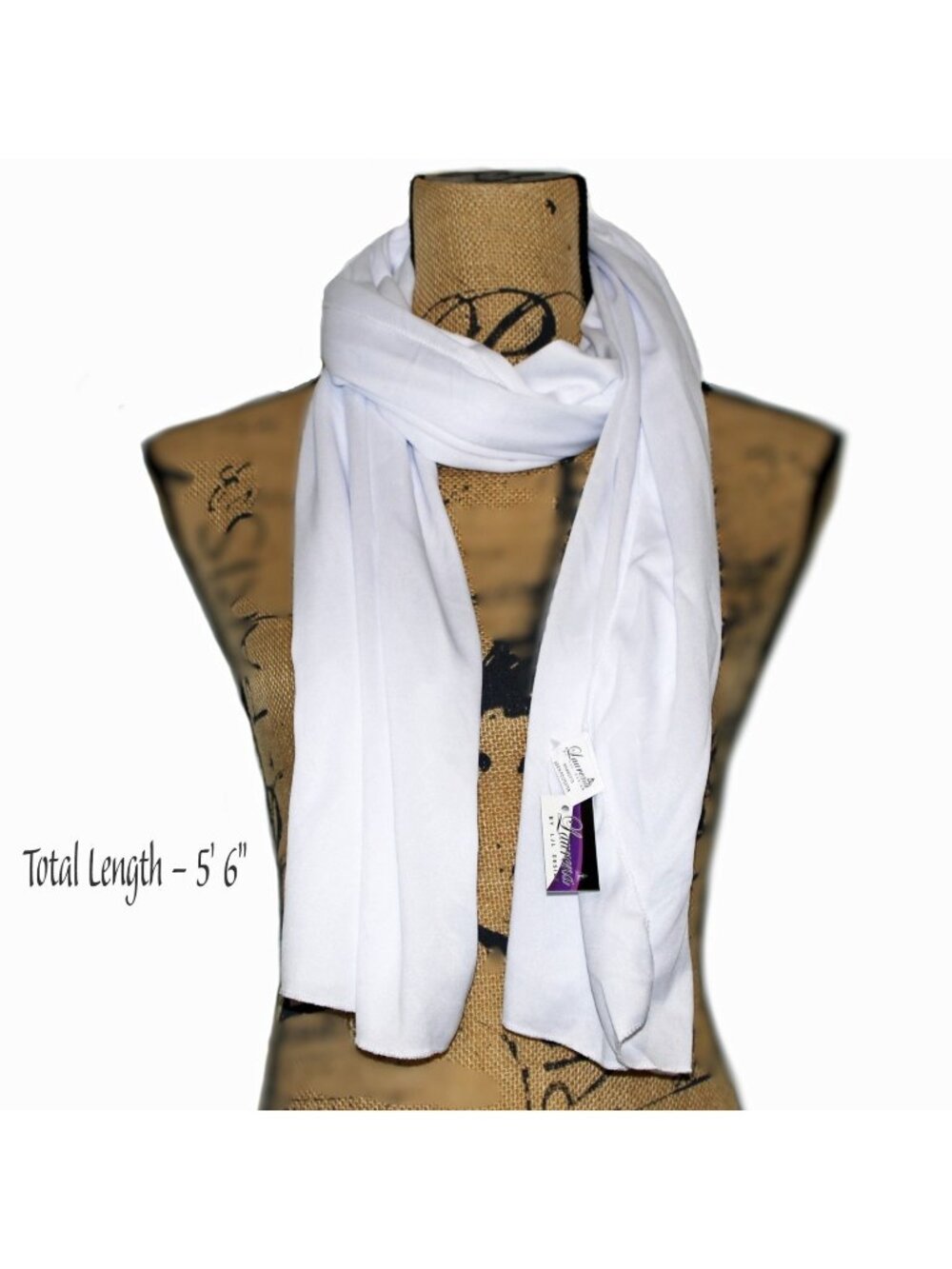 Women's Wrap Hair Scarf Shawl Stole Style White 66" x 19"